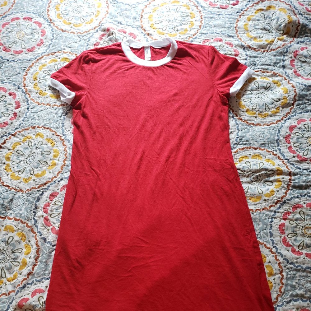 Amer Apparel Womens Ringer Tee Dress Red/White L